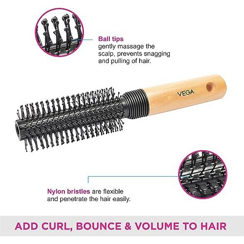Vega Round Brush For Men & Women, (E8-Rb)