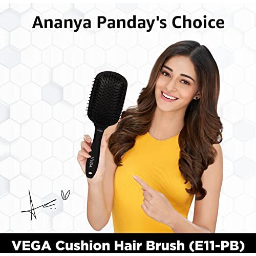 Vega Detangling Paddle Brush For Women & Men Smooth Hair, Black