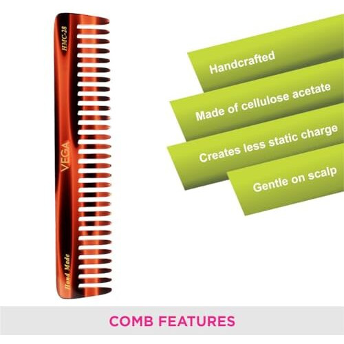 Vega Tortoise Shell Pattern With 1 Row Detangling Comb, Brown
