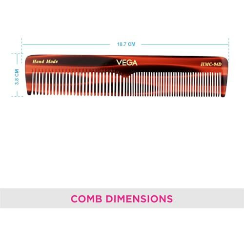Vega Tortoise Shell Half Coarse Half Fine Medium Sized Graduated Dressing Comb, Brown
