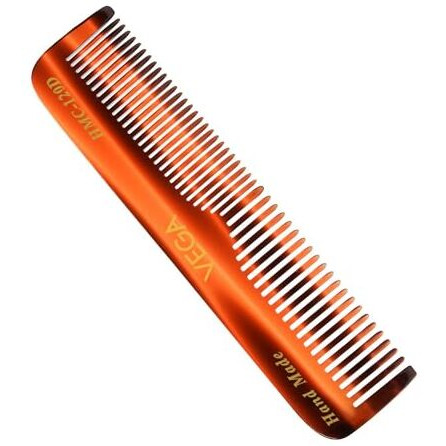 Vega Tortoise Shell Pattern Half Coarse And Half Fine Pocket Hair Comb,Handmade, (India's No.1* Hair Comb Brand)For Men And Women, (Hmc-120D)