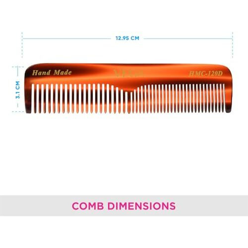 Vega Tortoise Shell Pattern Half Coarse And Half Fine Pocket Hair Comb,Handmade, (India's No.1* Hair Comb Brand)For Men And Women, (Hmc-120D)