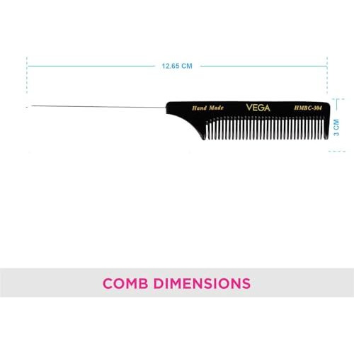 Vega Tail Comb With Steel Pin And Coarse Tooth, Black
