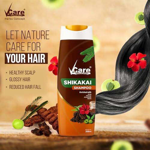 Vcare Shikakai Shampoo With Goodness Of Aloe Vera & Neem, Amla, Hibiscus, Shikakai For Strong & Healthy Hair, For Men And Women - 200Ml (Pack Of 3)
