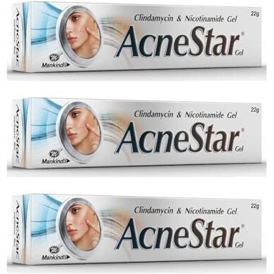 Acnestar Gel| Anti-Inflammatory | Anti-Bacterial | For Acne, Pimples, Whiteheads And Blackheads | (22 Gm X Pack Of 3)