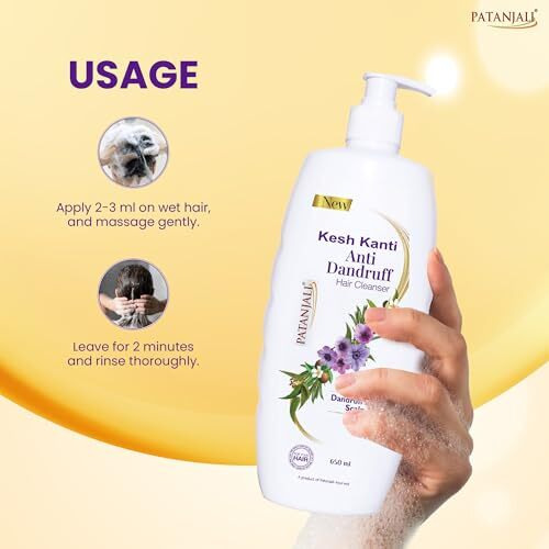 Patanjali Kesh Kanti Anti-Dandruff Hair Cleanser 650 Ml, Natural Shampoo For Dandruff & Hairfall, Scalp Cleansers For Men And Women, All Hair Types