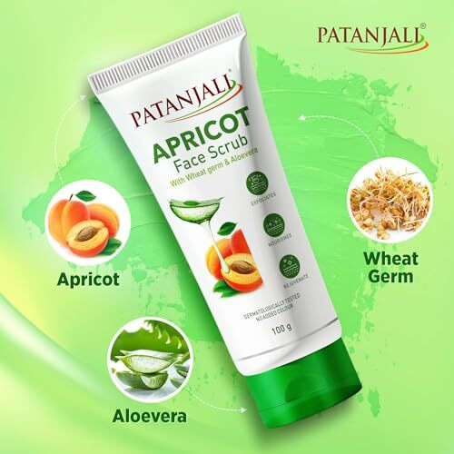 Patanjali Apricot Face Scrub 100G, Natural Skin Care Scrub For Glowing Skin Removes Dirt Oil And Impurities Suitable For All Skin Types For Smooth Skin