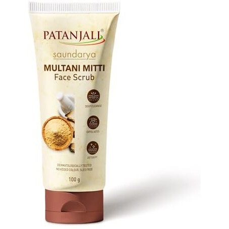 Patanjali Saundarya Multani Mitti Face Scrub 100G, Natural Skin Care Scrub For Glowing Skin Removes Dirt Oil And Impurities Suitable For All Skin Types For Smooth Skin