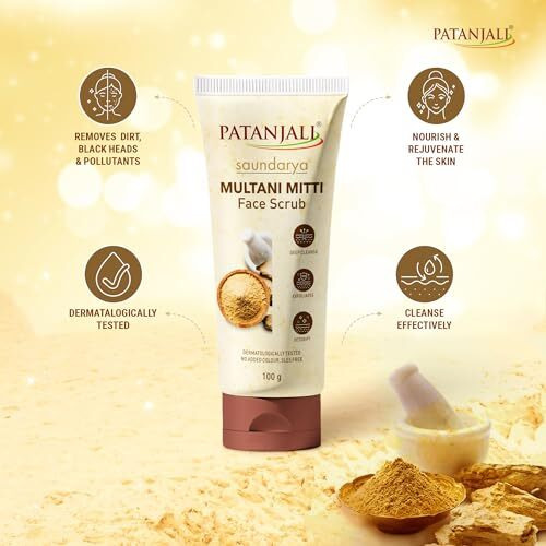 Patanjali Saundarya Multani Mitti Face Scrub 100G, Natural Skin Care Scrub For Glowing Skin Removes Dirt Oil And Impurities Suitable For All Skin Types For Smooth Skin
