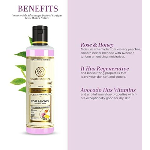 Khadi Natural Moisturising Lotion, Rose And Honey| Smooth And Radiant Skin| Unique Non-Sticky Formula| Keeps Skin Moisturized | Body Lotion| Suitable For All Skin Types| 210Ml
