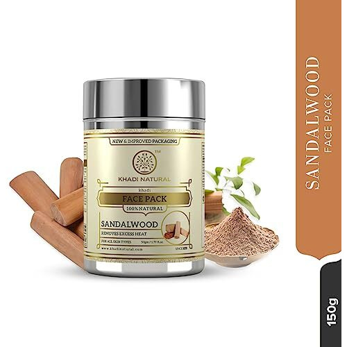 Khadi Natural Sandalwood Herbal Face Pack | Face Pack For Controlling Excess Oil | Natural Face Pack For Acne | Herbal Face Pack For Glowing Skin | Suitable For All Skin Types, 50 Gram