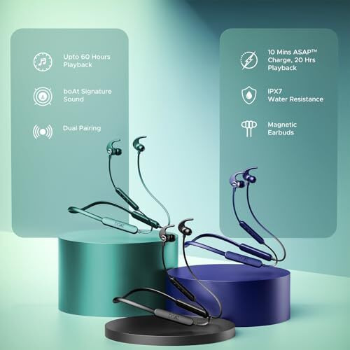 Boat Rockerz 255 Pro+, 60Hrs Battery, Fast Charge, Ipx7, Dual Pairing, Low Latency, Magnetic Earbuds, Bluetooth Neckband, Wireless With Mic Earphones (Active Black)