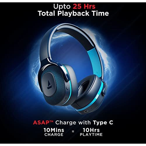 Boat Rockerz 425 Bluetooth Wireless Over Ear Headphones With Mic With Signature Sound, Beast Mode(Upto 65Ms Low Latency) For Gaming Enx Tech, Asap Charge 25H Playtime V5.2, Dual Pairing (Oceana Blue)