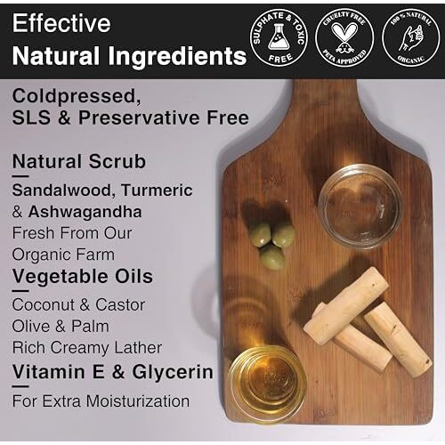 Soulflower Cleansing Sandalwood Soap | Luxury Bathing Soap, Smooth Glowing Skin, Dark Spots, Acne | Sandalwood, Turmeric, Ashwagandha, Vitamin E | Organic, & Handmade, 150G