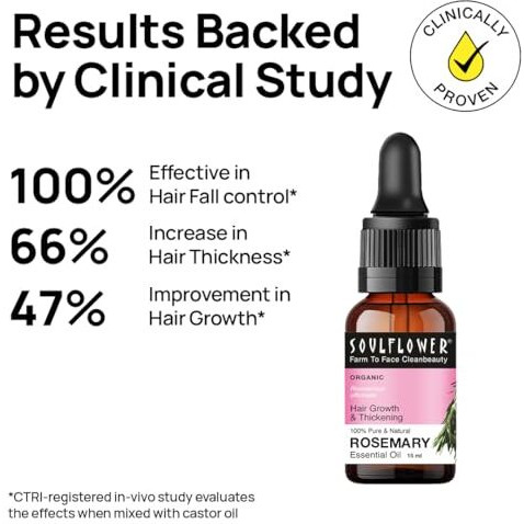 Soulflower Rosemary Essential Oil For Hair Growth, Hair Fall Control And Nourishment, Skin Care | Clinically Tested & Ecocert Certified Organic 100% Pure, Natural, Undiluted | 15Ml