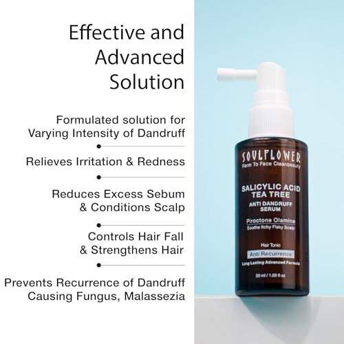 Soulflower Anti Dandruff Hair Serum With Piroctone Olamine, 2% Salicylic Acid & Rosemary Essential Oil For Hair Growth, Anti Hair Fall, Frizz Control Lotion For Men & Women For All Hair Types | 50Ml