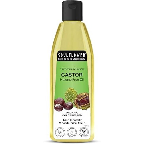 Soulflower Castor Hair Oil | 100% Natural Cold Pressed Oil | Clinically Proven For Hair Growth, Hair Fall Control, Skin Hydration & Split End Repair | 100% Pure, Ecocert Organic Certified, Natural, 120Ml