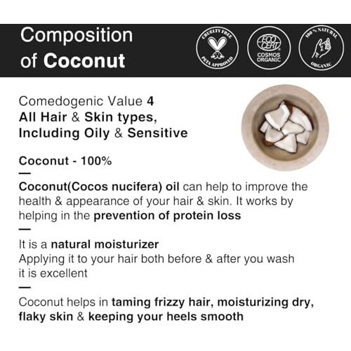Soulflower Extra Virgin Coconut Oil | Clinically Proven For Hair Growth, Moisturizer, Damage Repair, Frizz Control, Body Massage | 100% Pure, Ecocert Organic Certified, No Mineral Oil, 225Ml