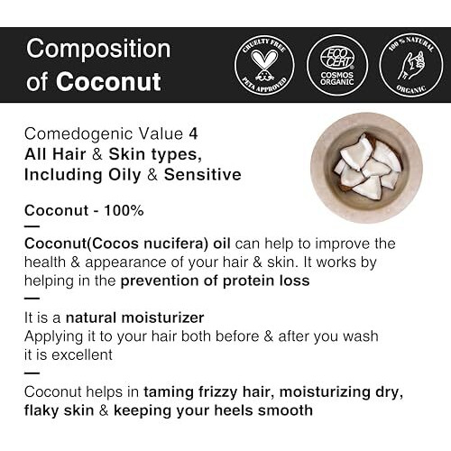 Soulflower Extra Virgin Coconut Oil | Clinically Proven For Hair Growth, Moisturizer, Damage Repair, Anti-Frizz, Baby & Body Massage | 100% Pure, Ecocert Organic Certified, No Mineral Oil, 120Ml