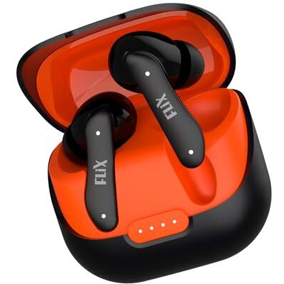 Flix (Beetel T22 Nitro Buds Truewireless Inear,Bluetooth V5.4(Quick Paring),10Mm Super Bass Drivers,Ipx4 Rated,Quad Mic Enc,Touch Controls,70Hrs Playback,Ai Voice Assistant(Xtw-T22)(Black/Orange)