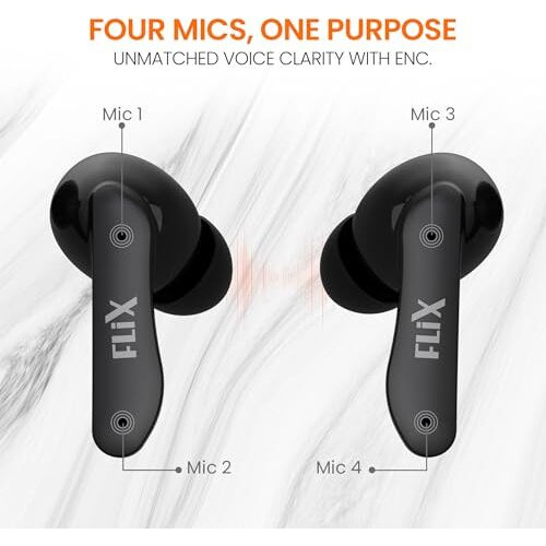 Flix (Beetel T22 Nitro Buds Truewireless Inear,Bluetooth V5.4(Quick Paring),10Mm Super Bass Drivers,Ipx4 Rated,Quad Mic Enc,Touch Controls,70Hrs Playback,Ai Voice Assistant(Xtw-T22)(Black/Orange)