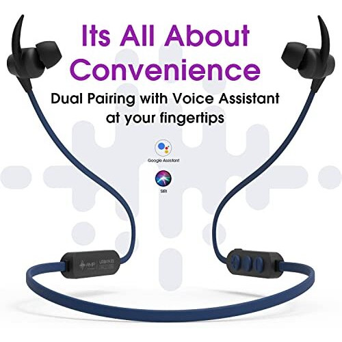 Amp Urban X5 Bluetooth Headphones With In-Line Mic Controls, Voice Assistant, 8 Hours Of Playback And Ipx5 Sweatproof (Blue)
