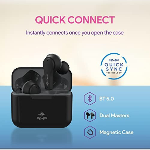 Amkette Amp Airbudz X25 Bluetooth Truly Wireless In Ear Earbuds With Mic, Amp Quick Sync Tech, And Up To 24 Hrs Playback Time (Black)