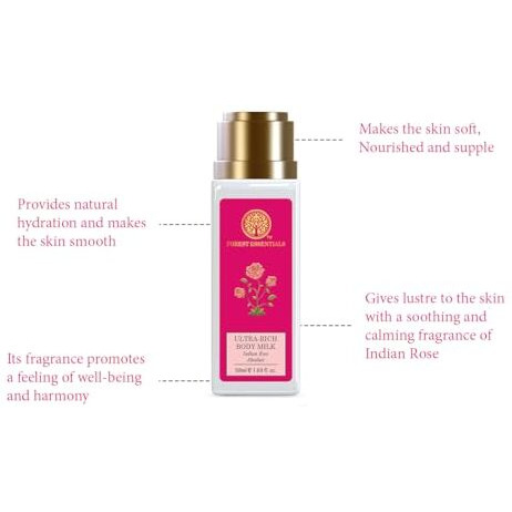 Forest Essentials Travel Size Ultra-Rich Body Milk Indian Rose Absolute | Natural Moisturizing Body Lotion For Instant Hydration | Ayurvedic Body Moisturizer, Paraben Free| For Women & Men | 50 Ml