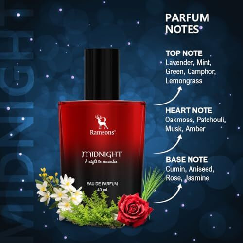 Ramsons - Midnight Eau De Parfum | 40 Ml | Perfume For Men | Tn - Lavender, Mint, Green, Camphor, Lemongrass | Mn - Cumin, Aniseed, Rose, Jasmine | Bn - Oakmoss, Patchouli, Musk, Amber