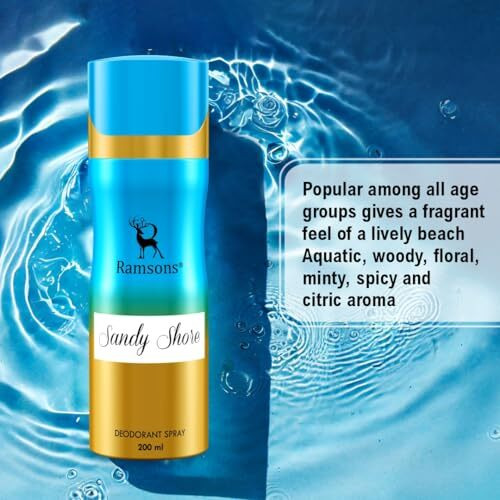 Ramsons - Sandy Shore Deodorant Spray | 200 Ml | Body Perfume For Women | Tn - Mint, Lavender, Bergamot, Mandarin Orange, Lemon | Mn - Sea Grass, Ginger, Jasmine, Rose | Bn - Musk, Sandalwood, Cedar