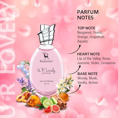 Ramsons - U R Lovely Eau De Parfum | 100 Ml | Perfume For Women | Tn - Peach, Orange, Grapefruit, Aquatic | Mn - Lilly Of The Valley, Rose, Jasmine, Violet, Cinnamon | Bn - Woody, Musk, Vanilla, Amber