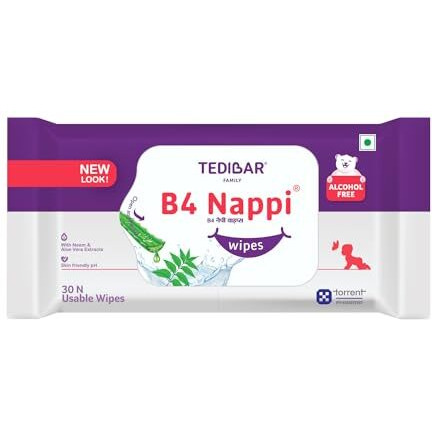 B4 Nappi Baby Moisturising Wet Wipes From Tedibar Family Wipes 80 Units (Pack Of 1) | Enriched With Aloevera, Neem & Chamomile - 80 N - By Torrent Pharma