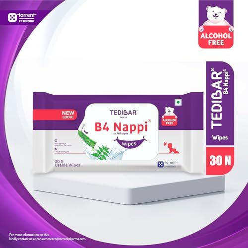 B4 Nappi Baby Moisturising Wet Wipes From Tedibar Family Wipes 80 Units (Pack Of 1) | Enriched With Aloevera, Neem & Chamomile - 80 N - By Torrent Pharma