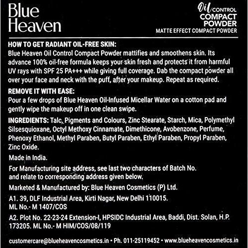 Blue Heaven Oil Control Compact Powder For All Skin Types, Spf 25, Matte Finish, Honey 301, 8 Gm