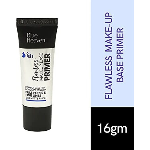 Blue Heaven Flawless Makeup Base Primer | Smooth & Long-Lasting Base | Pores & Fine Lines Minimizer Primer For Face Makeup | Silk Matte Finish | Non-Greasy And Oil-Free | Silicon Gel-Based Infused With Aloe Extracts | 16Ml