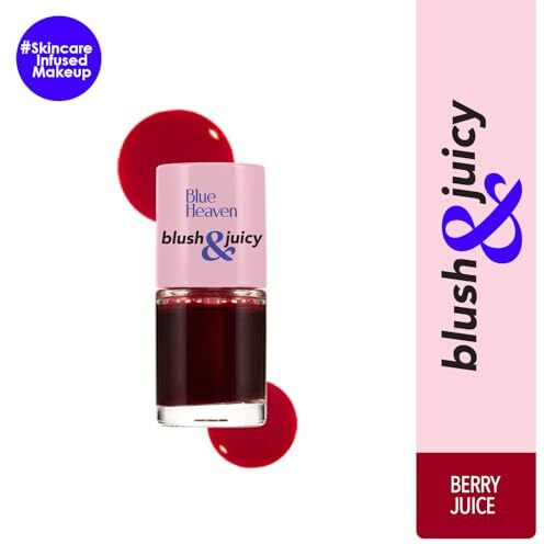 Blue Heaven Blush & Juicy Lip & Cheek Tint Infused With Pomegranate & Strawberry Extract|Multipurpose 3 In 1 Lip Tint|Long Lasting,Water Proof & Hydrating Liquid Blush,Berry Juice,9Ml,Glossy