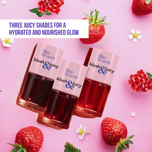 Blue Heaven Blush & Juicy Lip & Cheek Tint Infused With Pomegranate & Strawberry Extract|Multipurpose 3 In 1 Lip Tint|Long Lasting,Water Proof & Hydrating Liquid Blush,Berry Juice,9Ml,Glossy