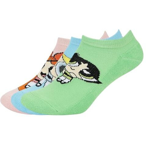 Balenzia Powerpuff Girls Women's Cushioned Lowcut Ankle Socks- Pack Of 3, Multicolor (Free Size)