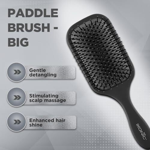 Ikonic Professional Paddle Hair Brush Big- Nylon Ball-Tip Pins, Anti-Static, Antifrizz, Ion Bristles For Gentle Detangling, Enhanced Shine -For Men & Women, Salon/Personal Grooming, Straightening