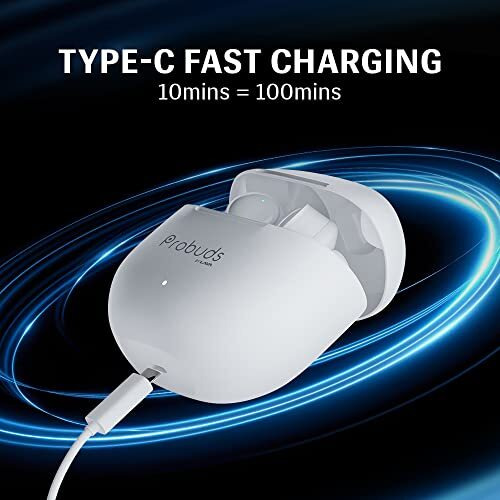 Lava Probuds 21 45 Hrs Playtime With 60Mah Bull Battery Touch Control Bluetooth Truly Wireless In Ear Earbuds With Mic Type-C Fast Charging Voice Assistant & Ipx4 (White)