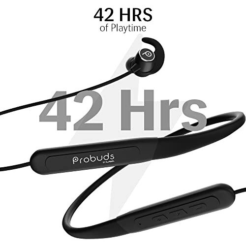 Lava Probuds N11 Bluetooth In Ear Neckband With Mic, Dash Switch & 42 Hrs Playtime, Quick Charge Technology(10Min  13Hrs), Ipx6 Rating, 12 Mm Drivers And Pro Game Mode(Panther Black)