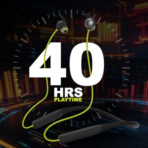 Probuds N32 Wireless Bluetooth Neckband (With Mic) | 40+ Hrs Playtime | Enc | Dual Device Pairing | 10 Mins Fast Charge | 10Mm Driver With Heavy Bass | Water Resistant | Bt V5.3 (In Ear, Black-Green)