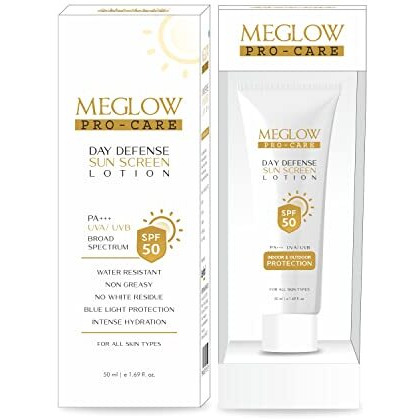 Meglow Pro-Care Spf 50 Pa+++ Sunscreen Lotion For Face & Body (50Ml)  Broad Spectrum Uva/Uvb Protection & Blue Light Defense, Intense Hydration For All Skin Types