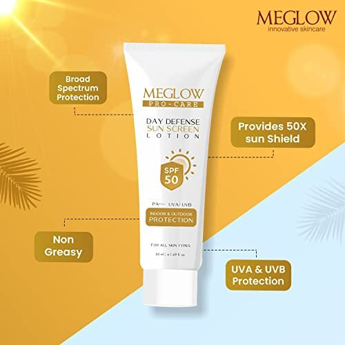 Meglow Pro-Care Spf 50 Pa+++ Sunscreen Lotion For Face & Body (50Ml)  Broad Spectrum Uva/Uvb Protection & Blue Light Defense, Intense Hydration For All Skin Types
