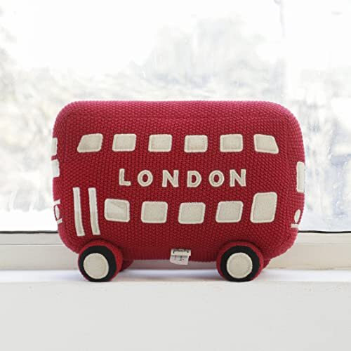 Pluchi Wheels On The Bus 100% Cotton Knitted Stuffed Soft Toys For Babies/Kids In Red & Natural Color