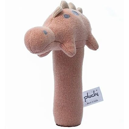 Pluchi Stego Dino Cotton Knitted Stuffed Soft Rattle Toys (16Cm X 10Cm) (Baby Pink)