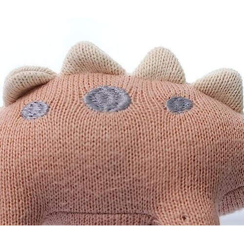 Pluchi Stego Dino Cotton Knitted Stuffed Soft Rattle Toys (16Cm X 10Cm) (Baby Pink)