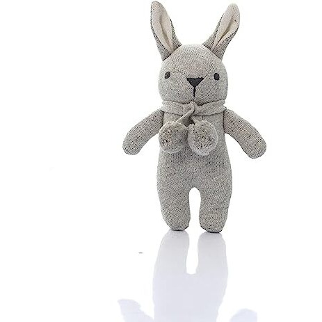 Pluchi Toto Bear Cotton Knitted Stuffed Soft Rattle Toys (20Cm X 12Cm) (Vanilla Grey Melange)