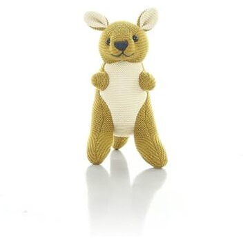 Pluchi Doodle Kangaroo Rattle Cotton Knitted Stuffed Soft Toy (Honey Gold)