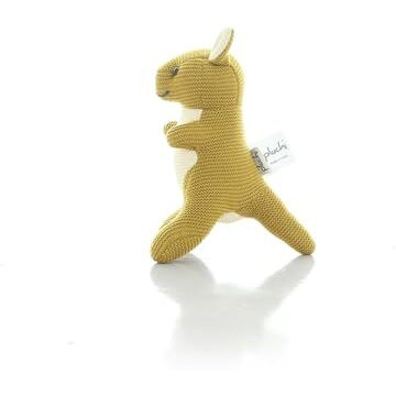 Pluchi Doodle Kangaroo Rattle Cotton Knitted Stuffed Soft Toy (Honey Gold)